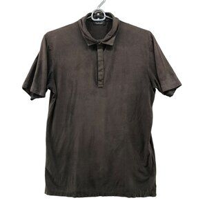 Zara Faux Suede Polo Shirt Mens S Brown Short Sleeve Stretch Lightweight